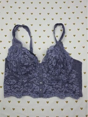 Victorias Secret Blue Lace Dream Angels Lined Demi Balconette Bra 36C